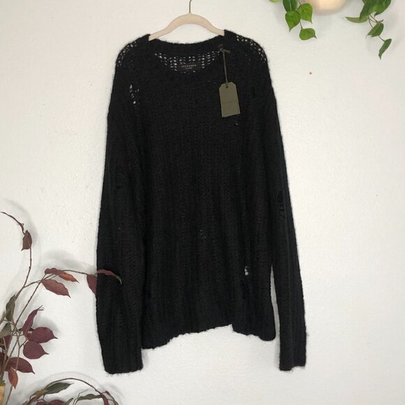 All Saints Breaker Crew Sweater Black Alpaca Blend Men's XXL NWT - Picture 2 of 6
